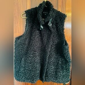 INC International Concepts Black Faux Lamb Vest Large